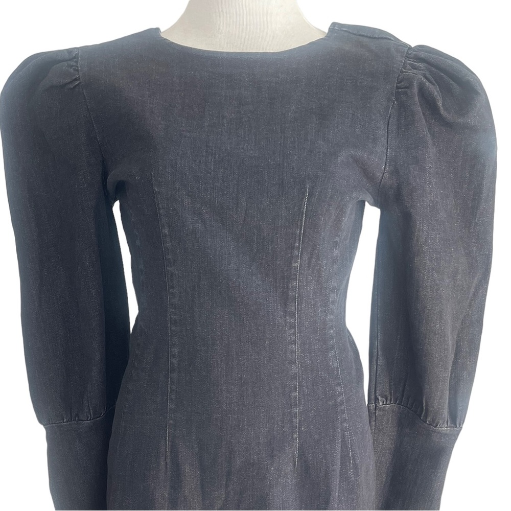 TOPSHOP SEAMED DENIM IN WASHED BLACK ROUND NECK PUFF SHOULDER | SIZE UK10  NWT - Picture 5 of 12